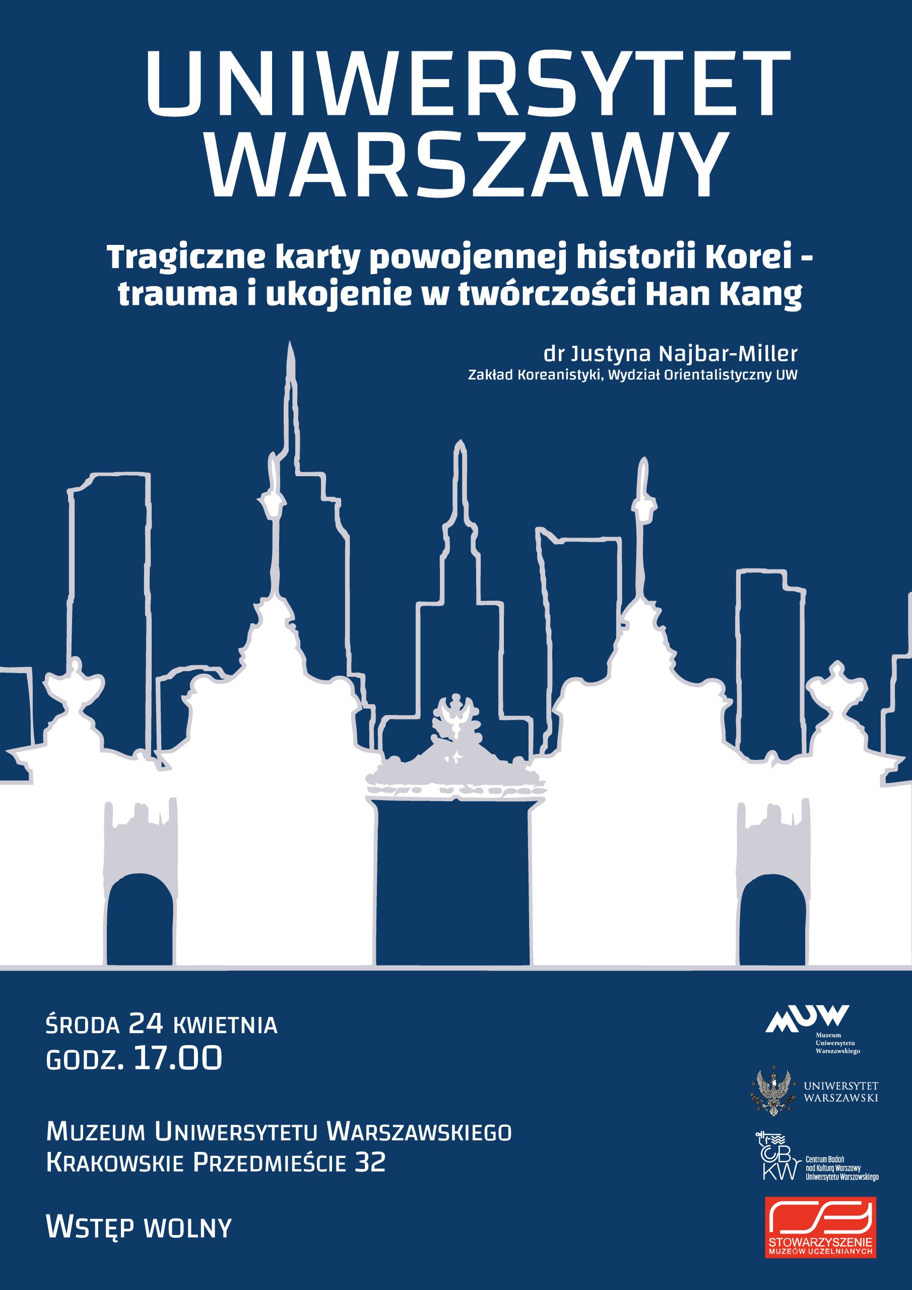 Plakat wydarzenia Muzeum Warszawy - TRAGICZNE KARTY POWOJENNEJ HISTORII KOREI - TRAUMA I UKOJENIE W TWÓRCZOŚCI HAN KANG