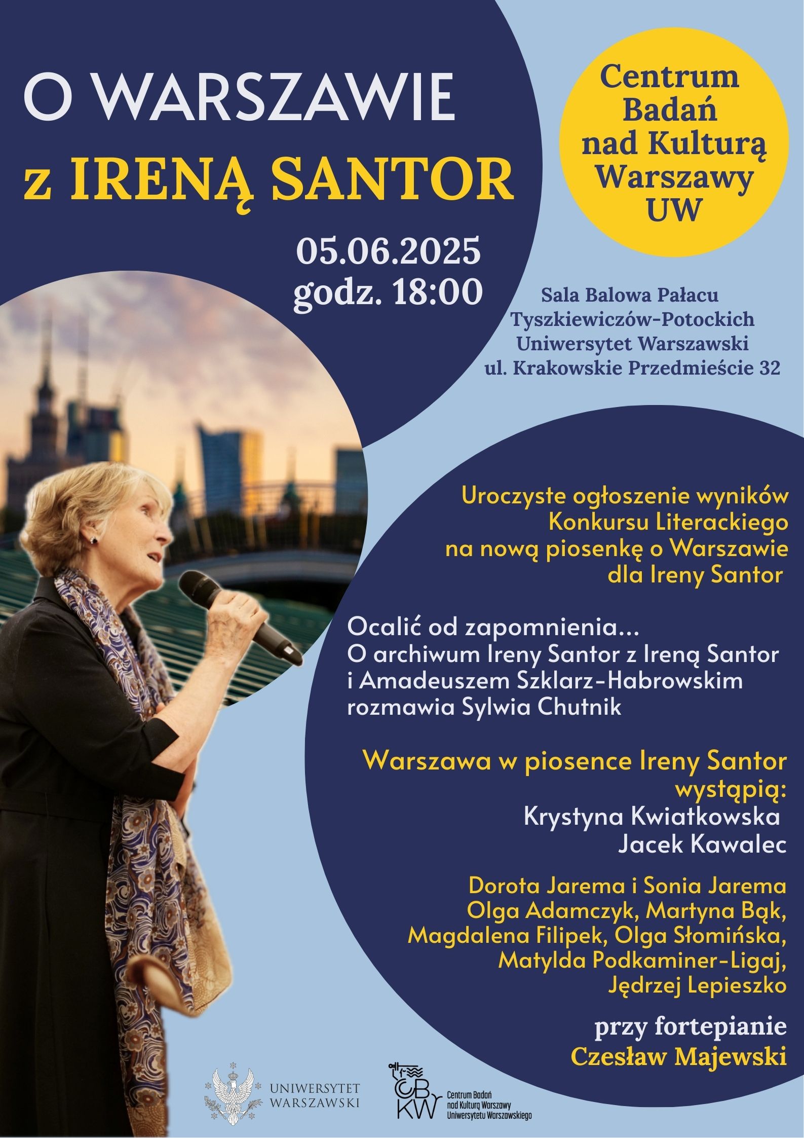 Plakat wydarzenia O Warszawie z Ireną Santor