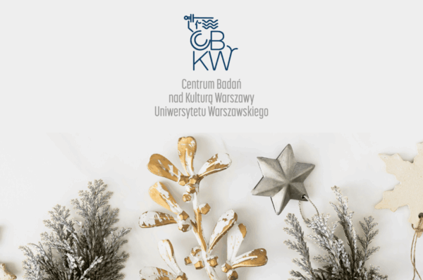 grafika świąteczna z gałązkami i logotypem w centralnym punkcie