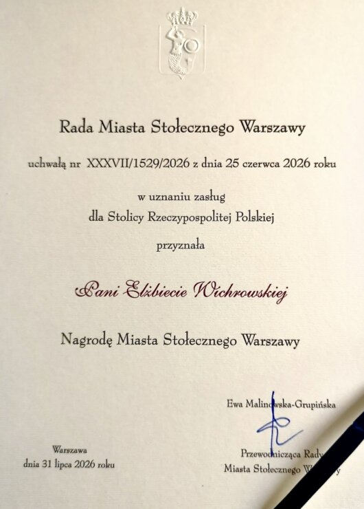 Nagroda m.st. Warszawy dla prof. Elżbiety Wichrowskiej